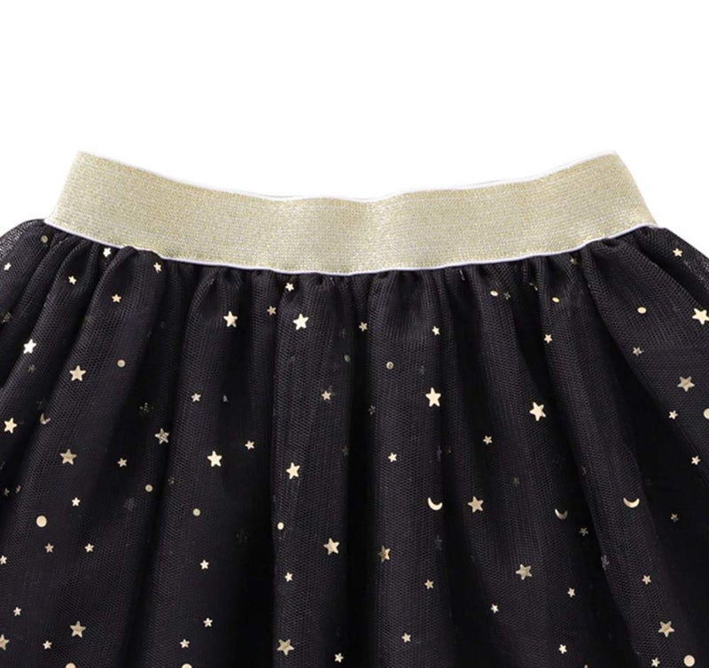 Tortoise & Rabbit Toddlers Girls Sparkle Tulle Tutu Skirt with Sequins Stars Moon Sun (Black, 7-8years) - Image 3